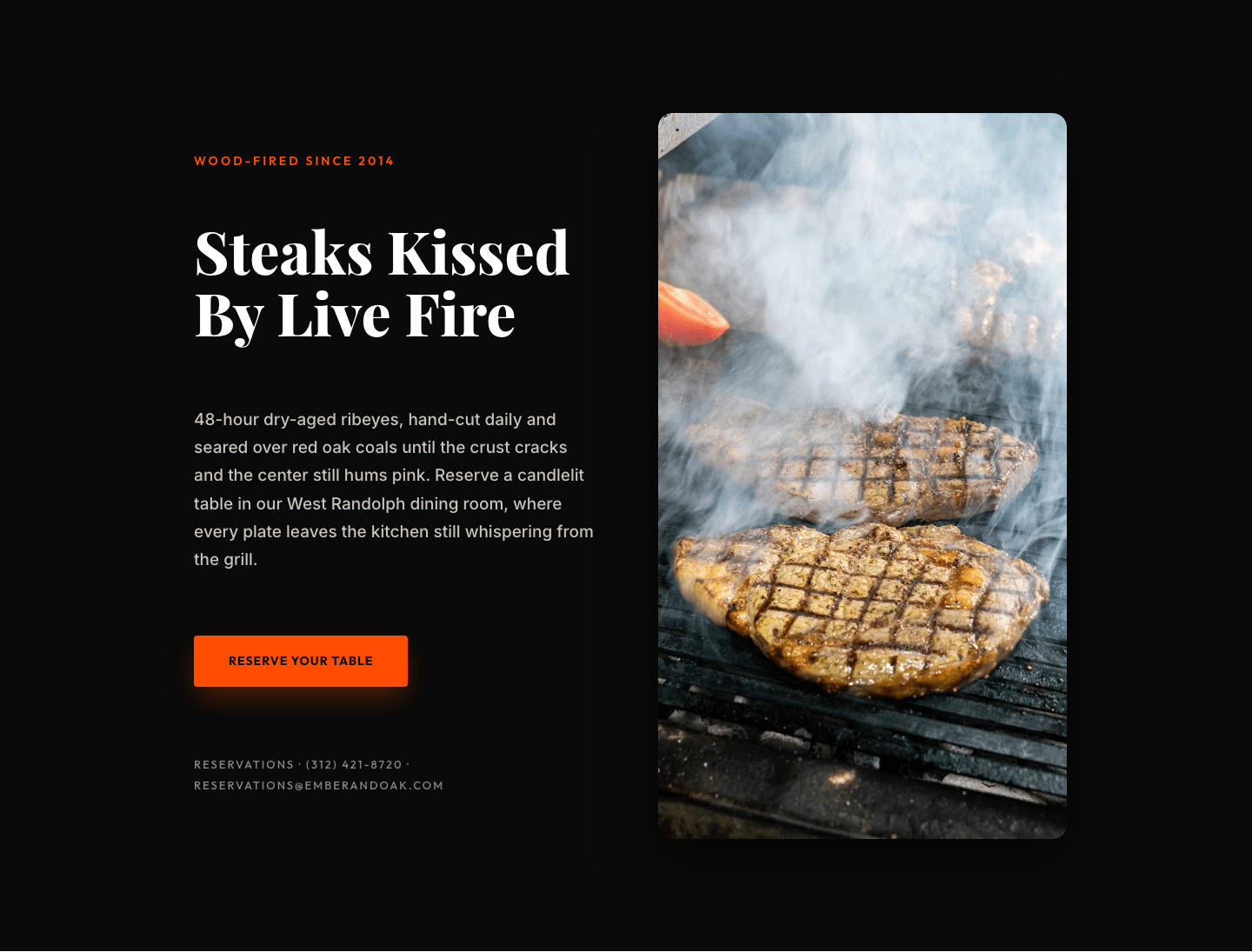 Wood-Fired Steakhouse Hero Layout for Divi 5 — Bold Restaurant Template
