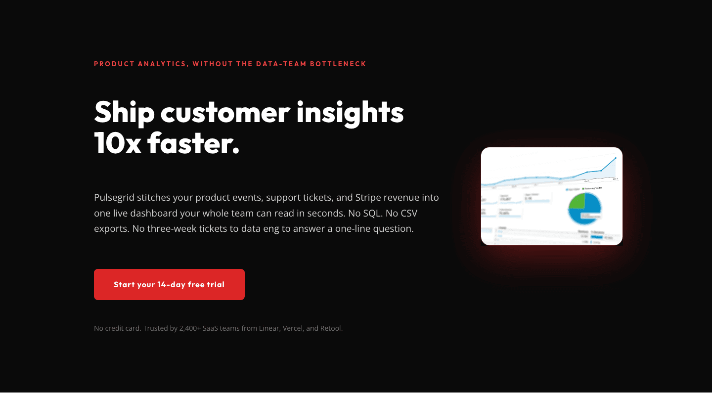 Pulsegrid SaaS Hero — Bold Dark Product Analytics Landing Section | Divi 5
