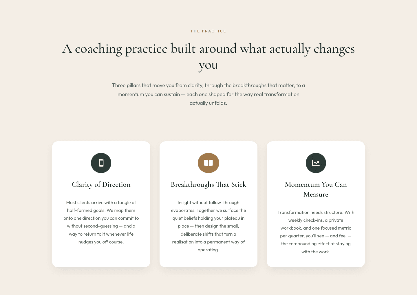 Elegant Coaching Three-Pillar Cards Layout for Divi 5