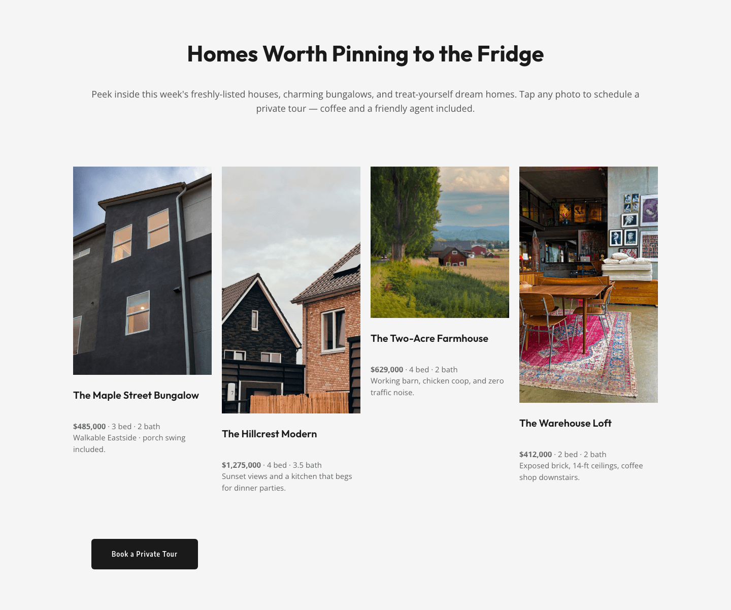 Playful Real Estate Listings Gallery — Free Divi 5 Layout