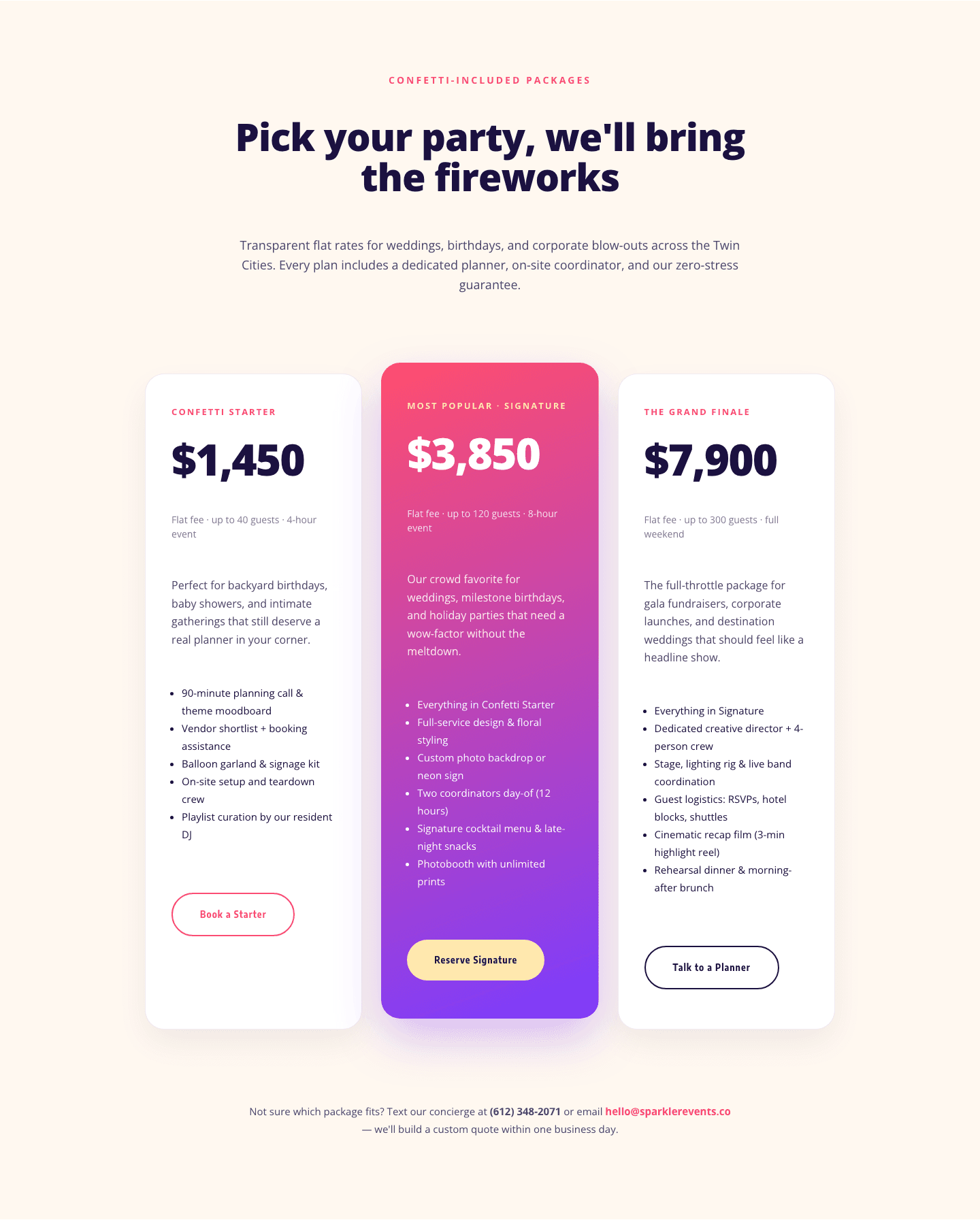 Playful Events Pricing Layout — Divi 5 Party Package Tiers