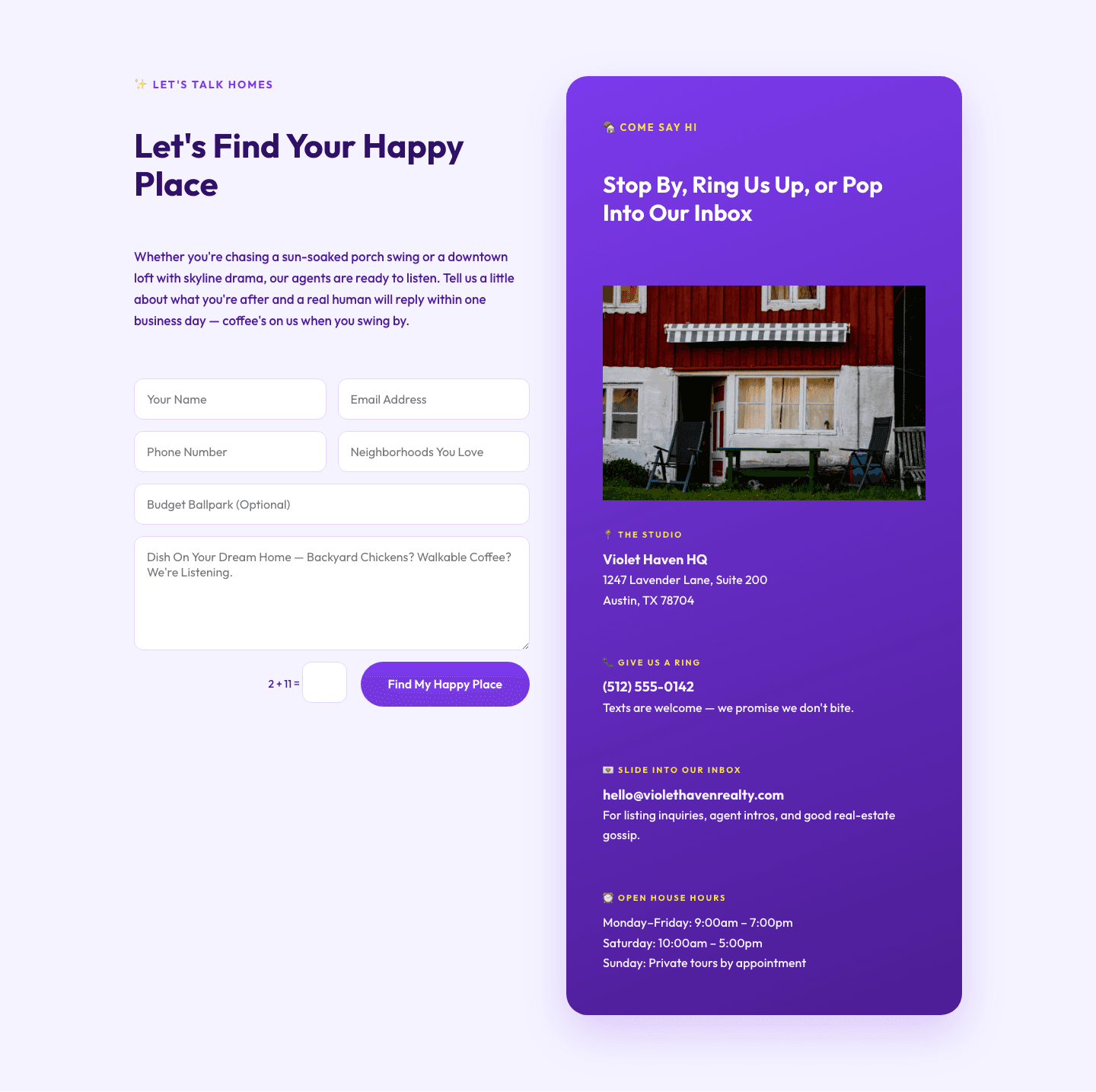 Playful Real Estate Contact Layout for Divi 5