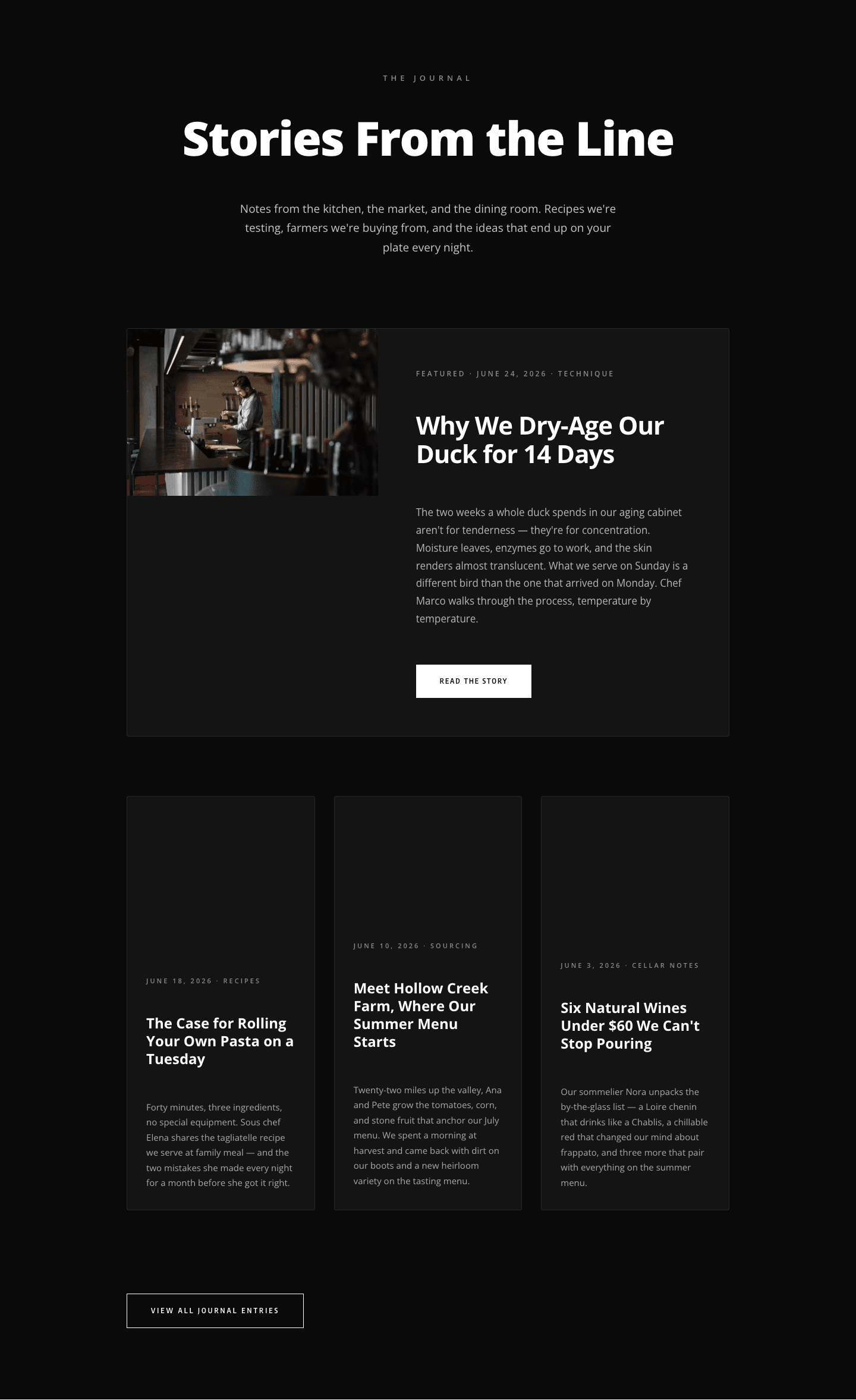 Restaurant Blog Layout — Stories From the Line | Divi 5