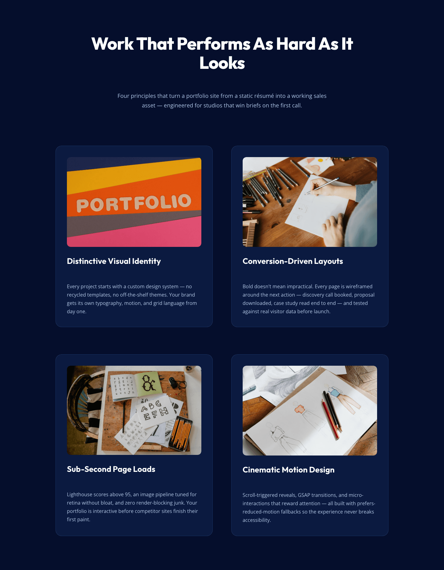 Bold Portfolio Features Section — 2×2 Grid for Divi 5