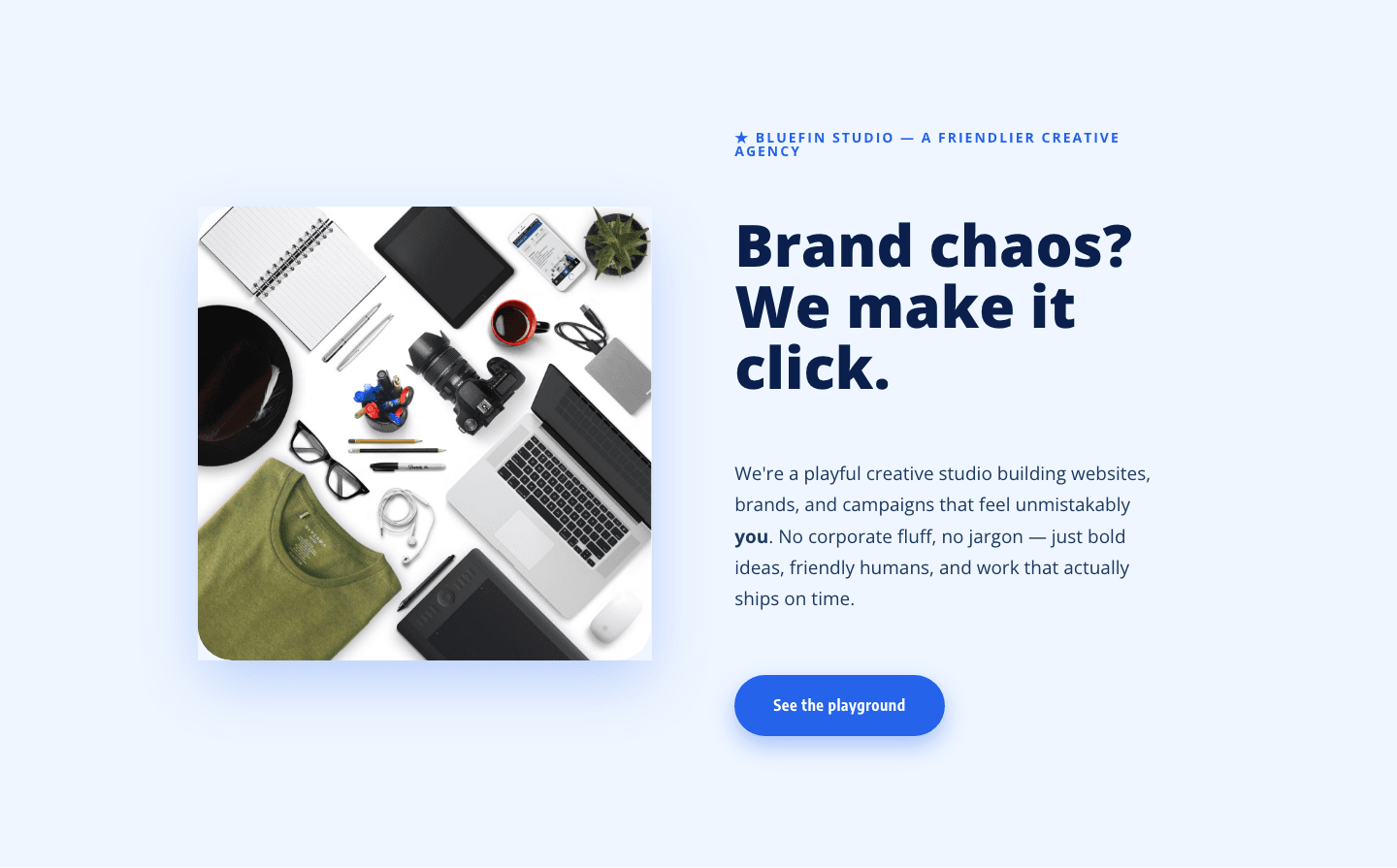 Bluefin Studio — Playful Creative Agency Hero Section for Divi 5