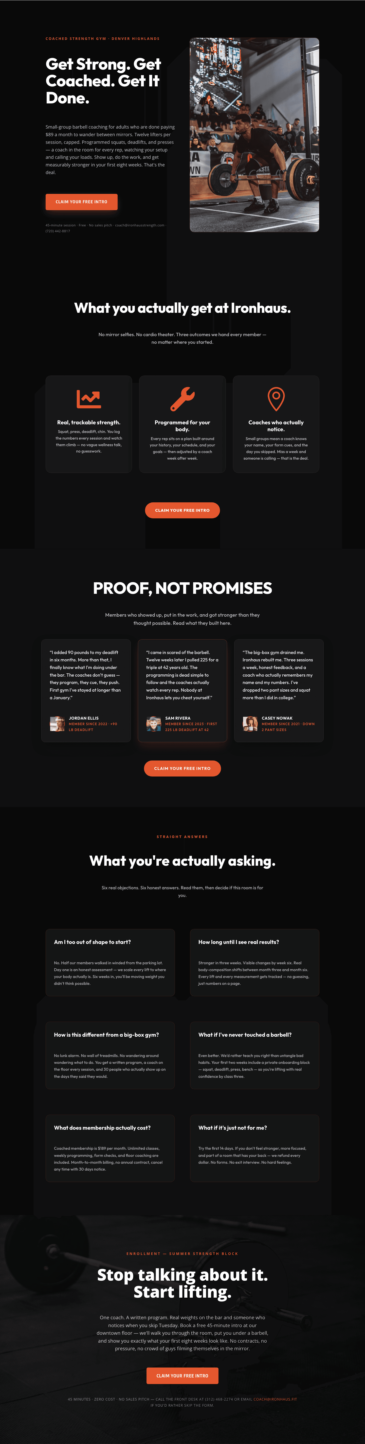 Ironhaus Strength Club — Bold Coached Barbell Gym Landing Page