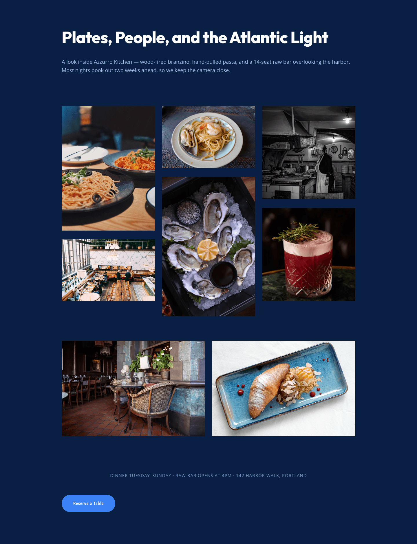 Bold Restaurant Gallery Layout for Divi 5 — Coastal Dining Showcase