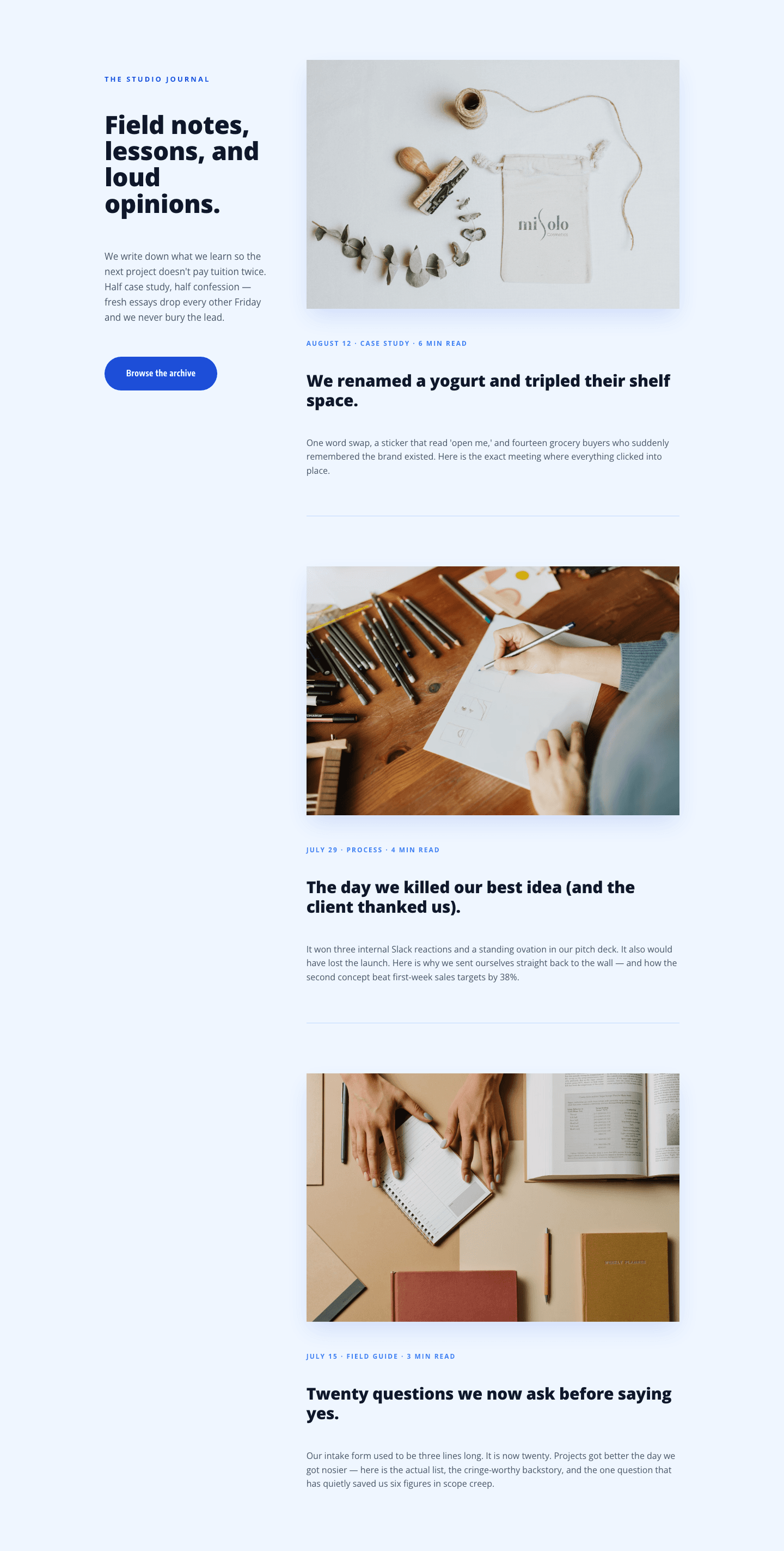 Playful Agency Blog Layout for Divi 5 — Studio Journal