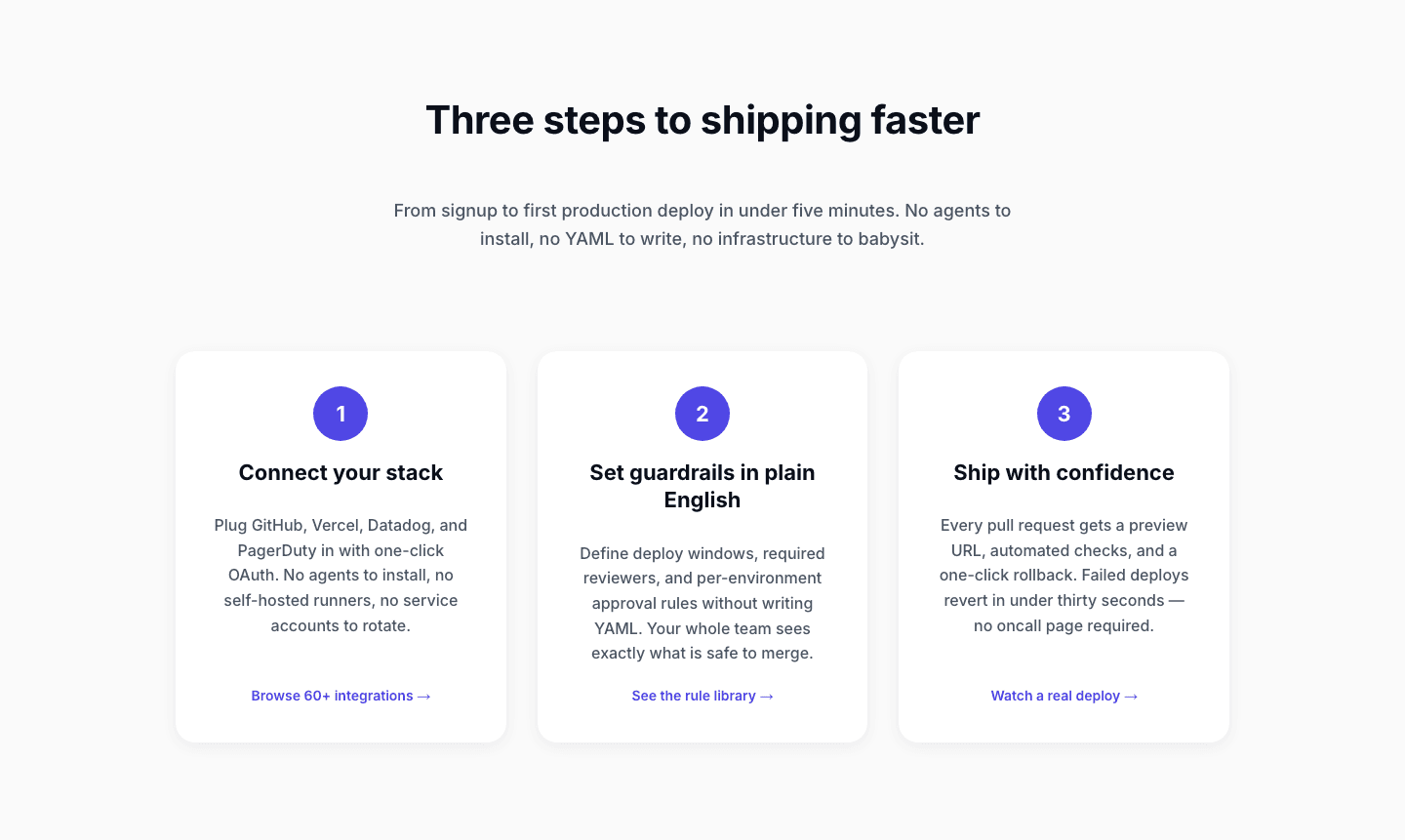 Three-Step SaaS Onboarding Cards — Minimal Divi 5 Layout