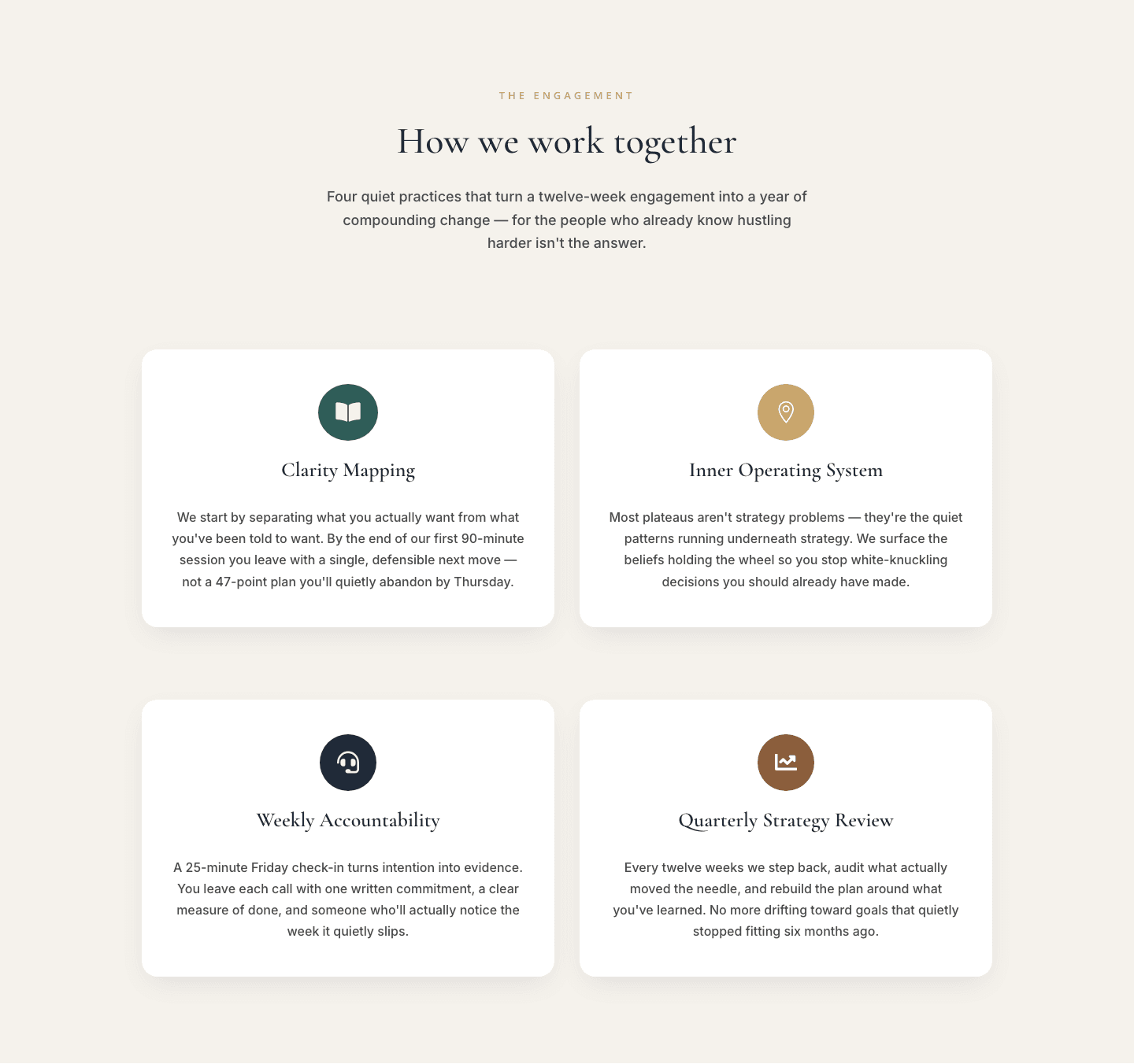 Elegant Coaching Cards Layout — How We Work Together