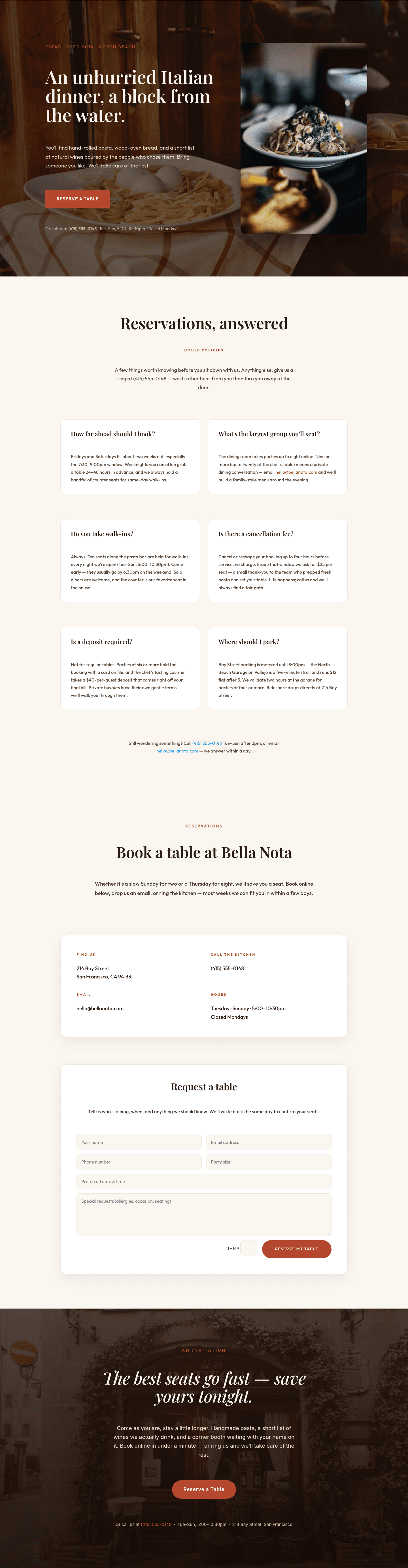 Bella Nota — Elegant Restaurant Reservations Page for Divi 5