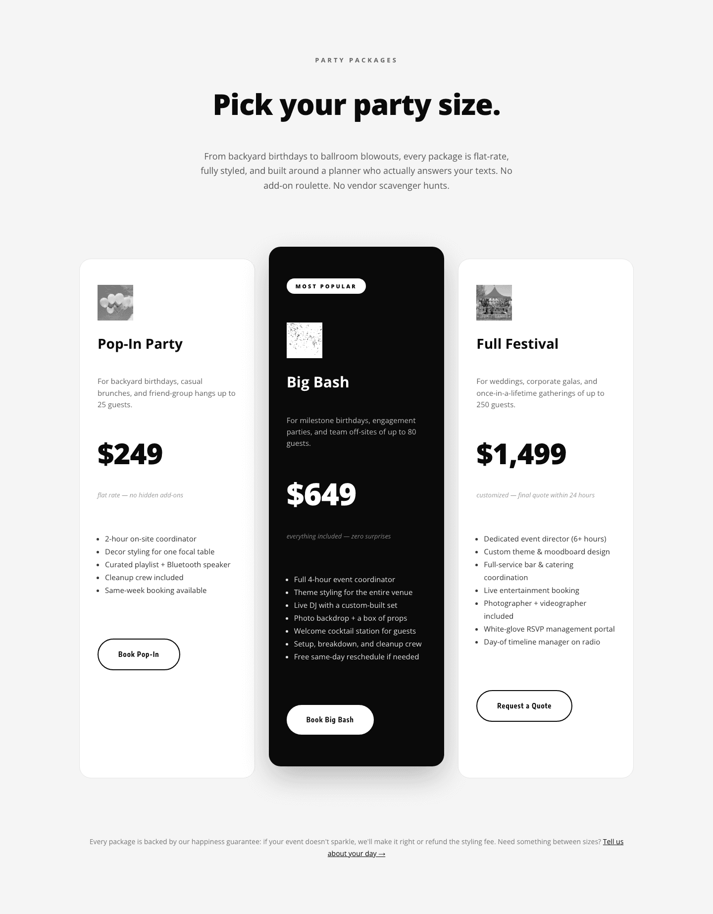 Playful Events Pricing Layout for Divi 5 — Party Packages