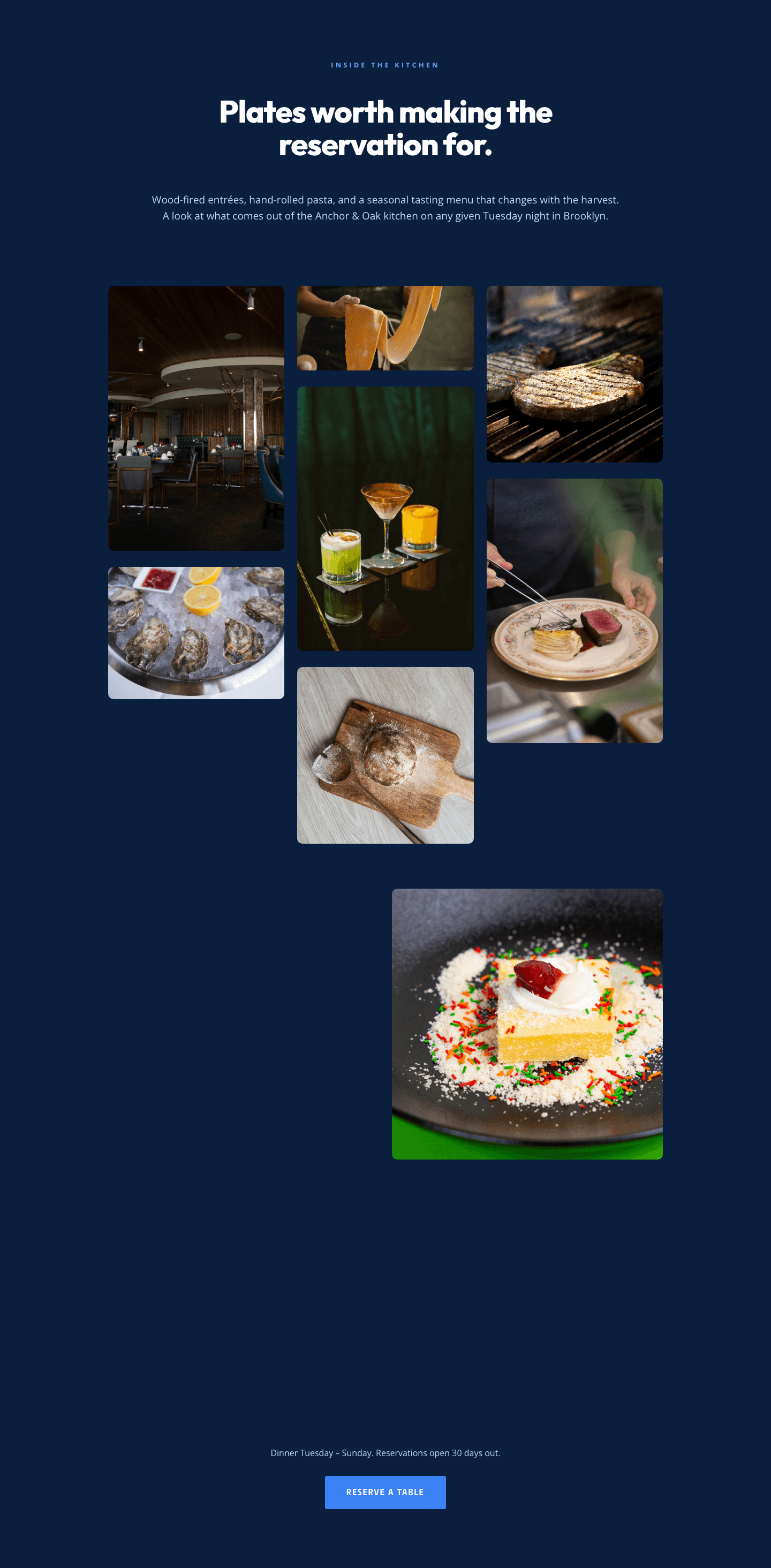 Restaurant Gallery — Bold Blue (Anchor & Oak) | Divi 5 Layout