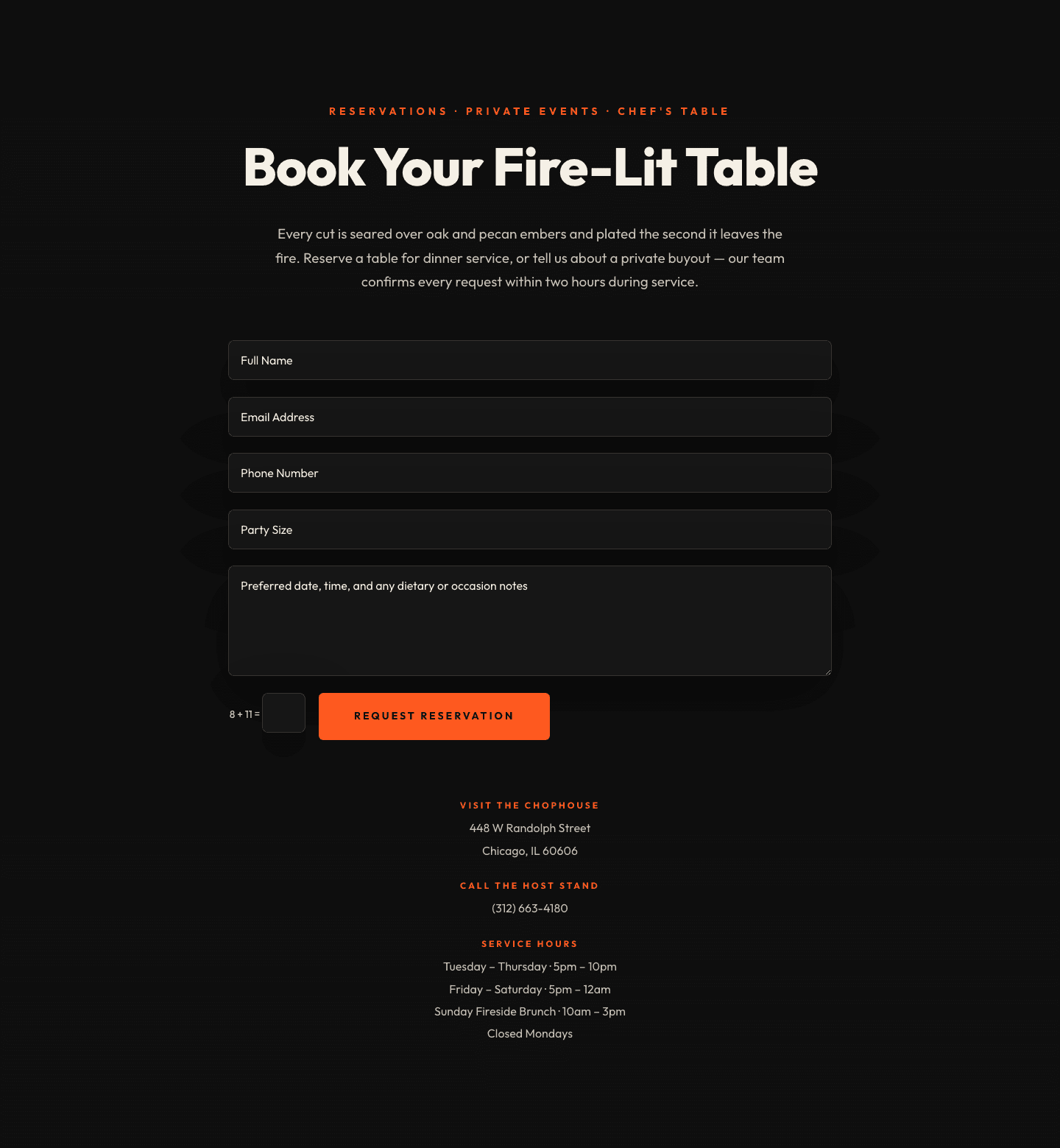 Bold Restaurant Reservation Contact Layout for Divi 5
