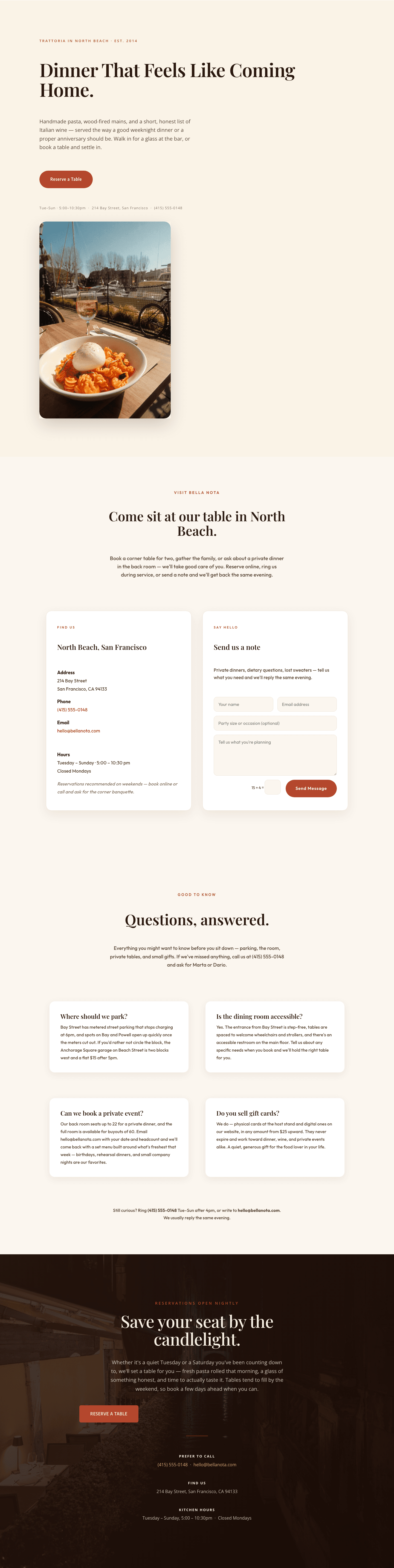 Bella Nota — Elegant Restaurant Contact Page for Divi 5