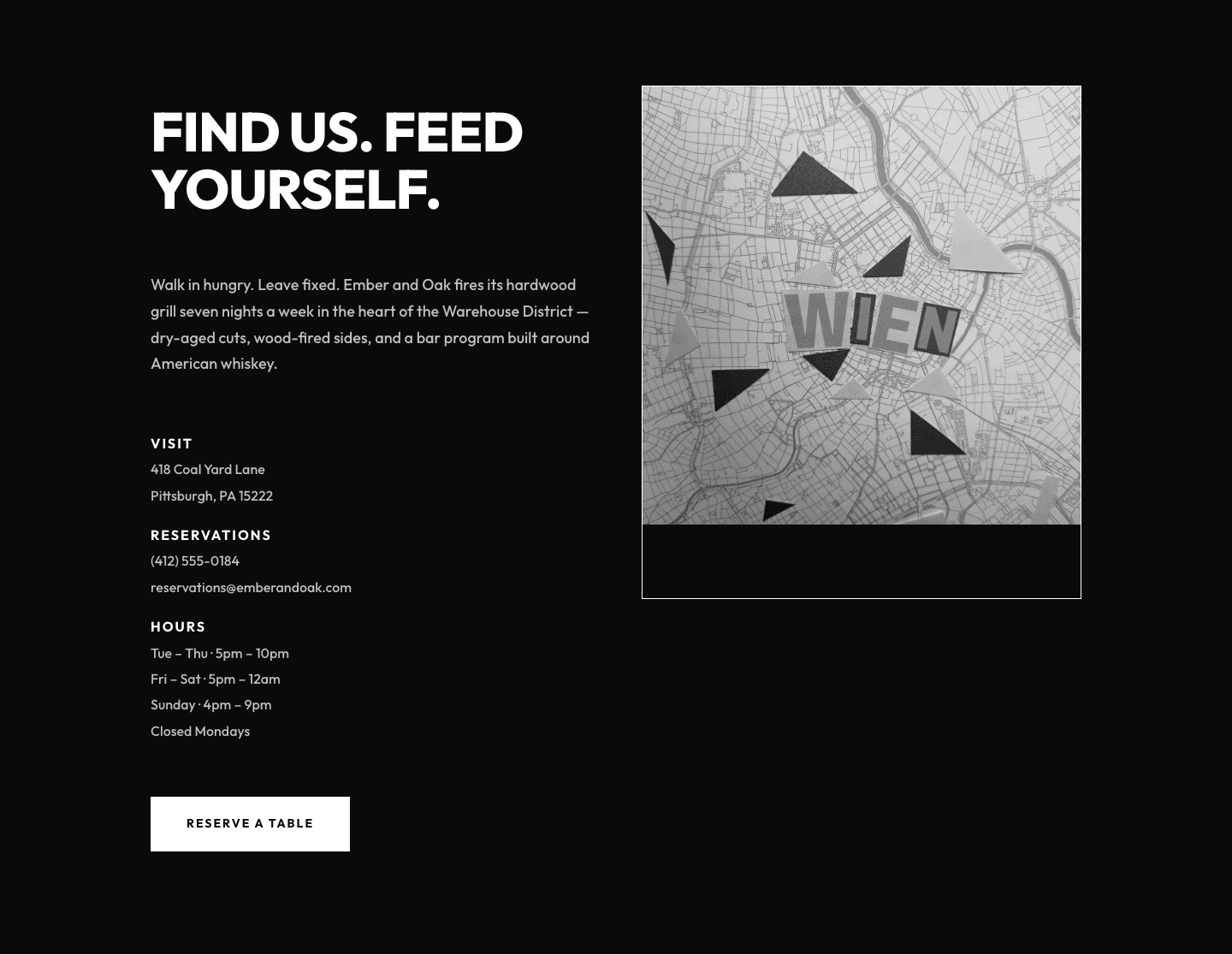 Ember & Oak Contact — Bold Restaurant Contact Layout for Divi 5