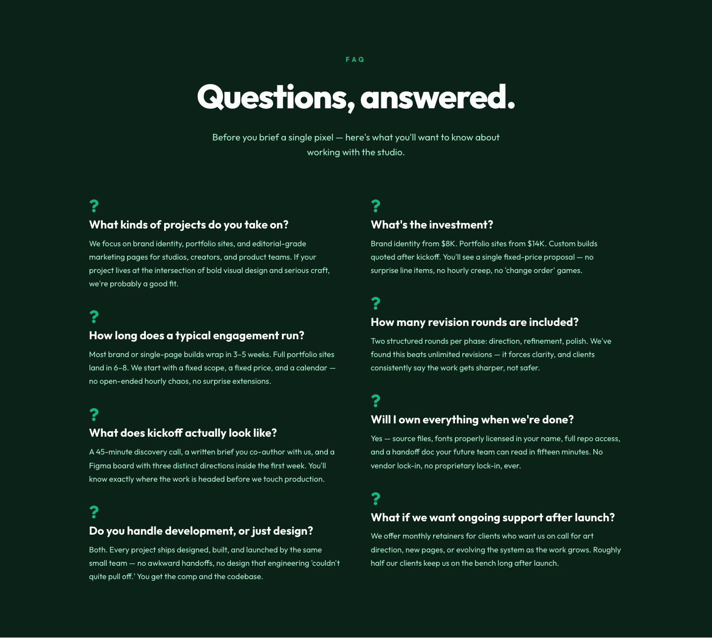 Bold Portfolio FAQ Section — Free Divi 5 Layout