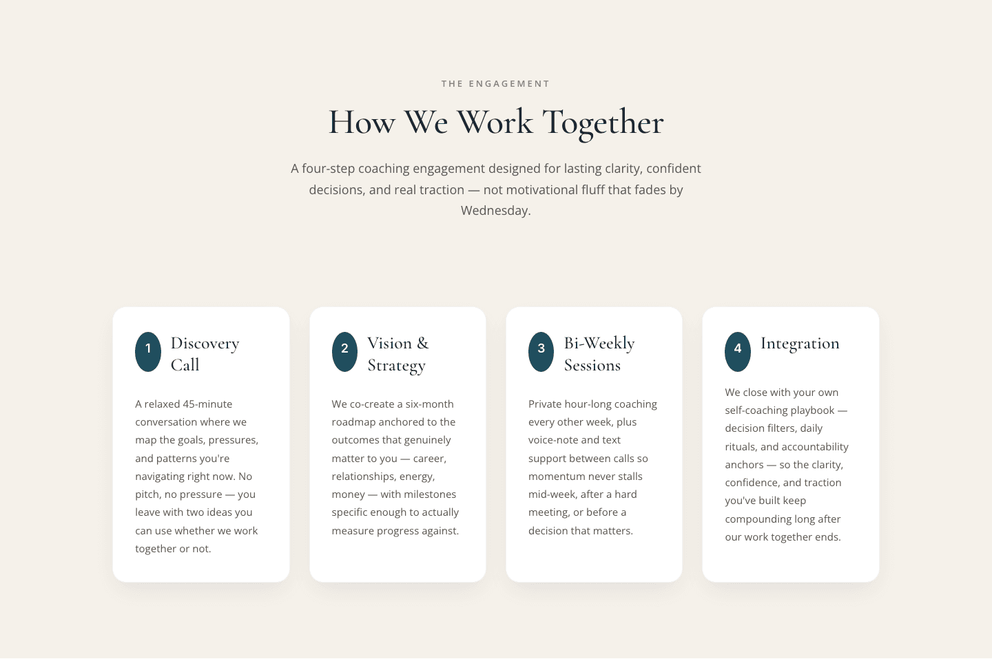 Coaching Process — 4-Step Engagement Cards Layout for Divi 5