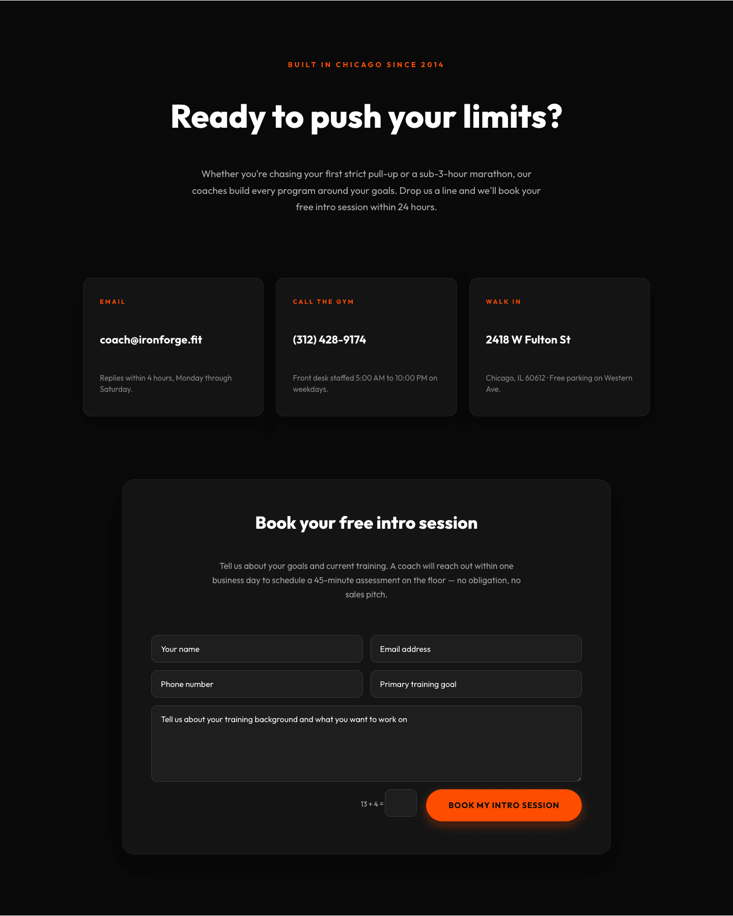 Bold Fitness Contact Layout for Divi 5 — Gym & Coaching Intro Form