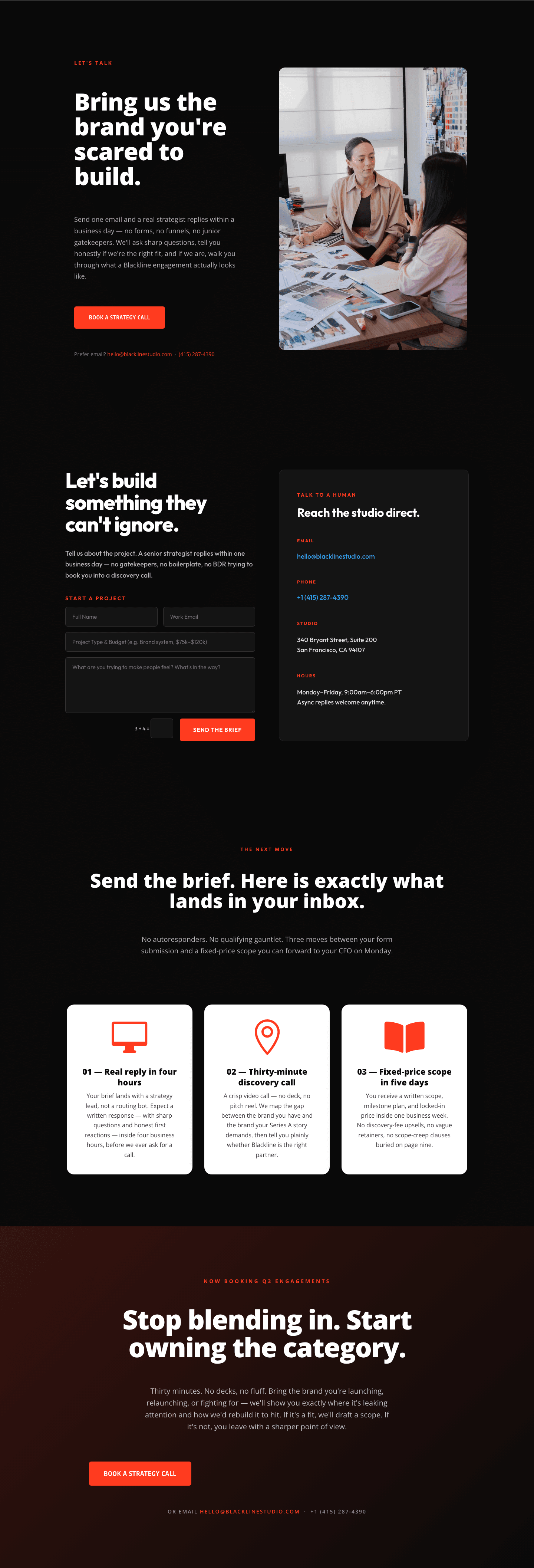 Blackline Studio — Bold Agency Contact Page for Divi 5